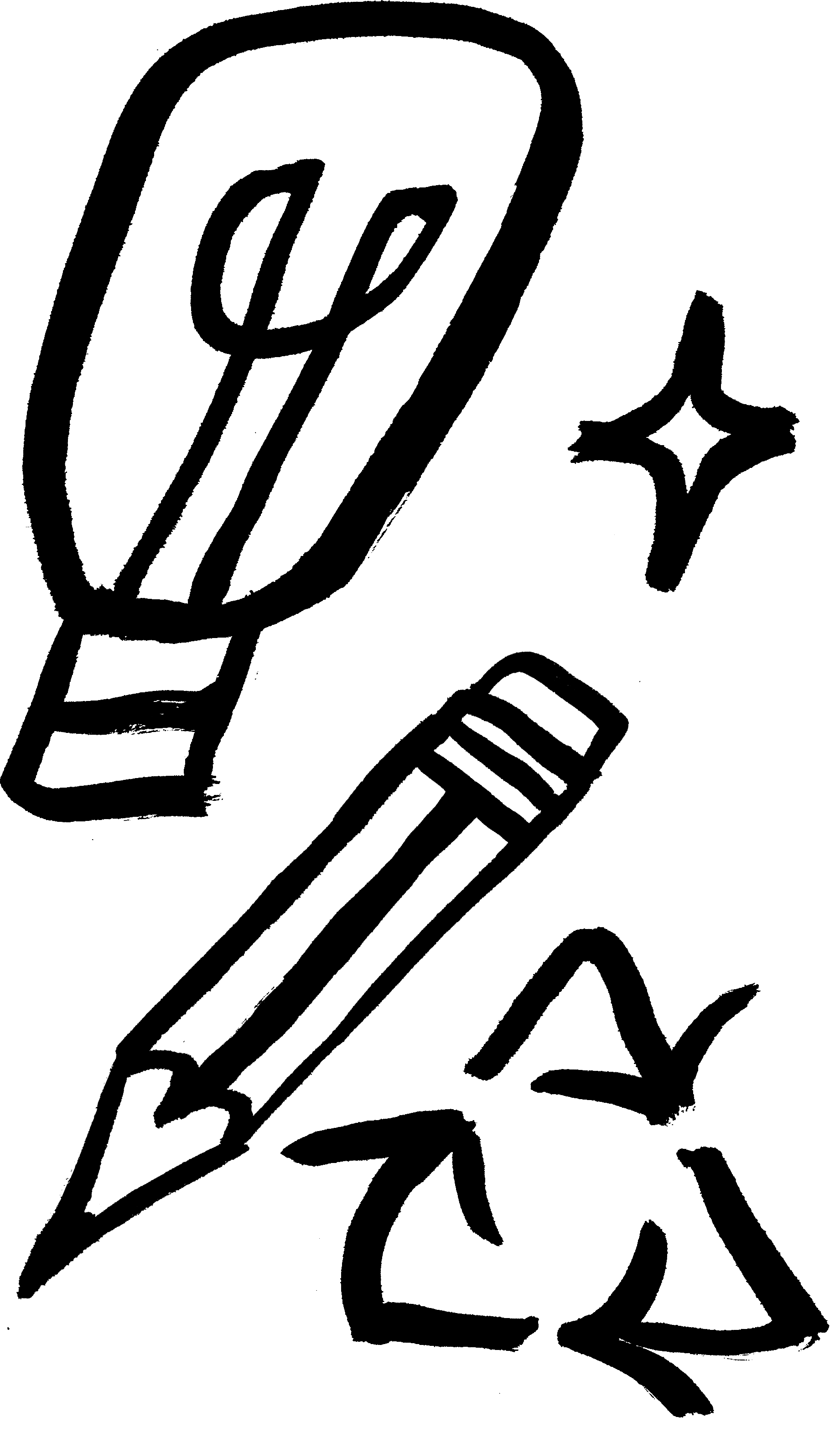 a lightbulb, pencil, and recycling symbol